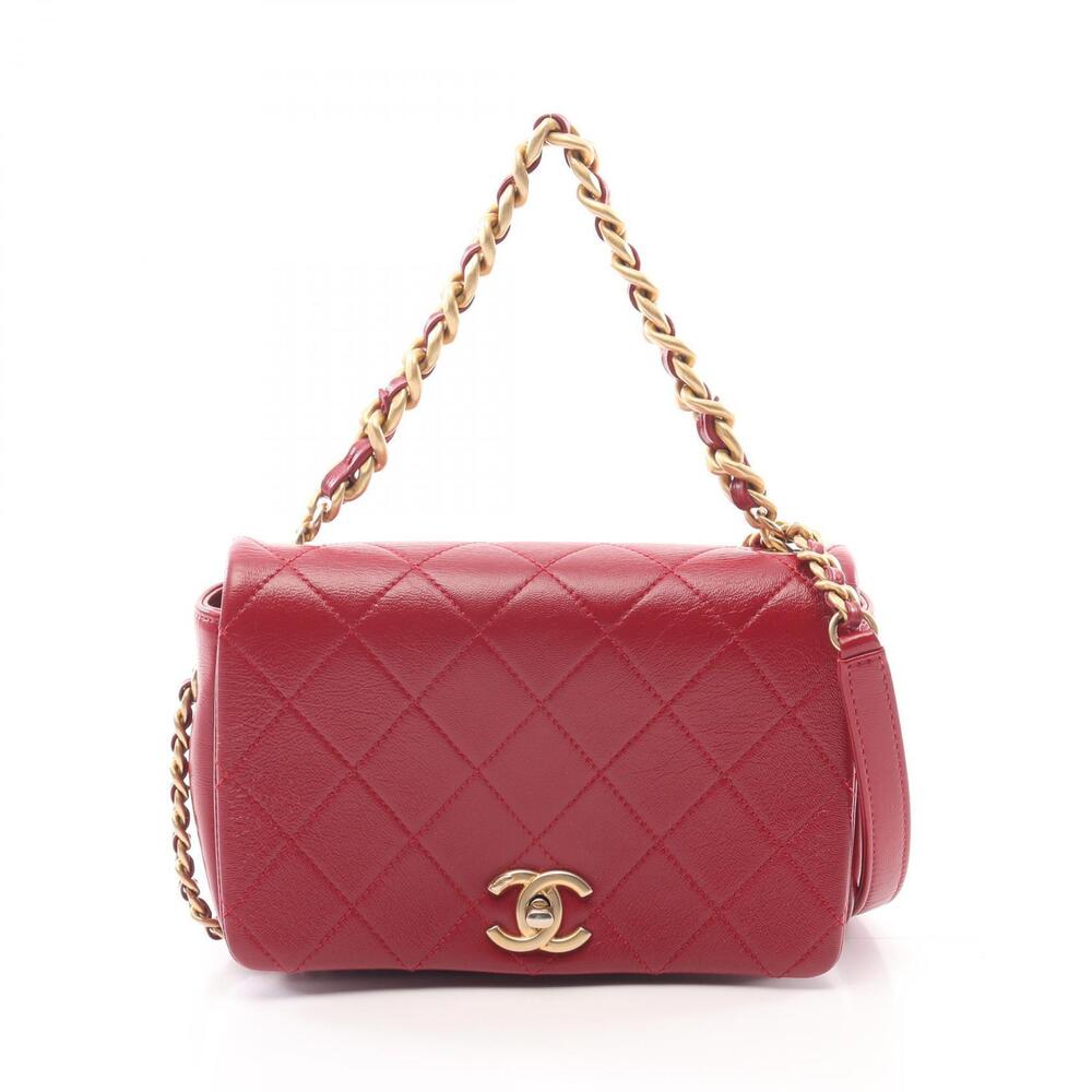 Chanel Matelasse Shoulder Bag Leather Red